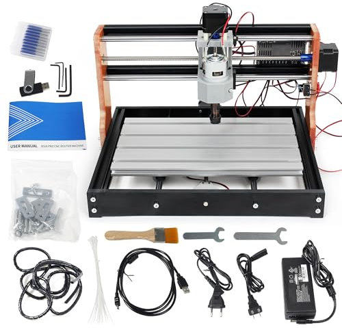 RATTMMOTOR Upgrade 3018-PRO - Kit de fresadora de madera CNC de 3 ejes GRBL DIY Mini fresadora CNC + interruptor de parada de emergencia y límite para cortar plástico acrílico PVC PCB madera