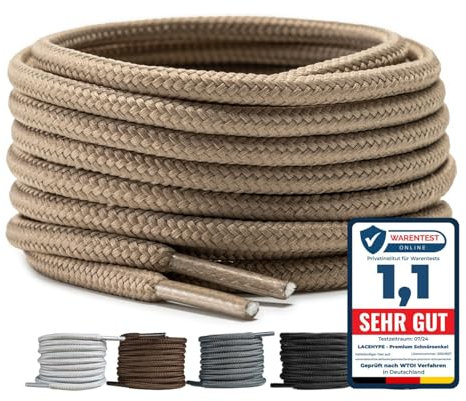 LaceHype 2 pares de cordones redondos de poliéster para zapatos de trabajo, botas, zapatos de exterior y zapatillas deportivas, cordones resistentes al desgarro, caqui, 110 cm - 2 Paar