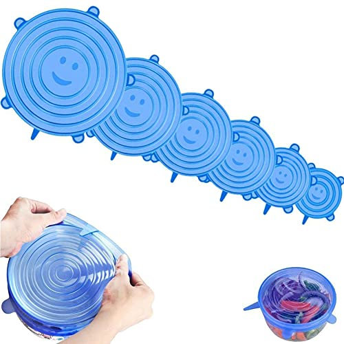 6PCS Tapas Silicona EláSticas,Tapas Silicona Ajustables Cocina,Reutilizable Fundas Protectoras para Alimentos Tapa Tazas,Tapas de Silicona Elásticas,Adaptarse A Envases Diferentes Tamaños,Sin BPA