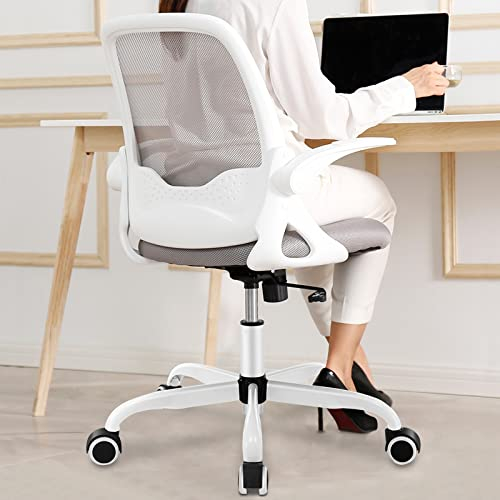 KERDOM Bürostuhl, Ergonomischer Schreibtischstuhl mit klappbarer Armlehnen, Mesh Computerstuhl Arbeitsstuhl Leichter Stuhl, 360° Drehstuhl 933 hellgrau