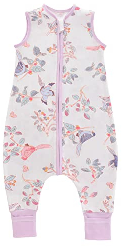 Chilsuessy Baby Sommerschlafsack mit Füßen 0.5 Tog Kleine Kinder Schlafsack mit Beinen Unwattiert 100% Baumwolle Schlafstrampler für Jungen und Mädchen, Frühlingsvögel, 90cm/Baby Höhe 100-110cm