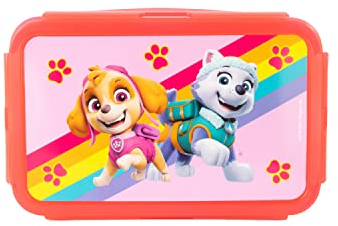 P:os 29901049 PAW Patrol - Brotdose für Kinder mit 2 herausnehmbaren Einsätzen, Lunchbox aus Kunststoff mit 4 Clip-Verschlüssen
