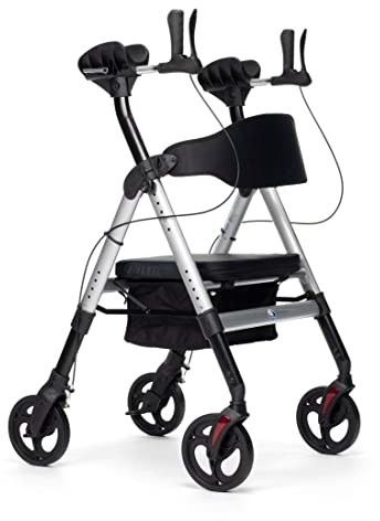 FabaCare Arthritis Rollator Goliat Artro, faltbarer Arthritisrollator, höhenverstellbare Unterarmauflagen, Tasche, Sitz Rückengurt, bis 200 kg, Silber