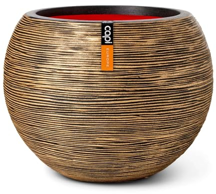 Capi Europe - Gefäß Kugel Rib NL - 40x32 - Gold - Öffnung Ø24 - Blumentopf für den Innen- und Außeneinsatz - Bruchsicher - 100% recycelbar - KBGR270