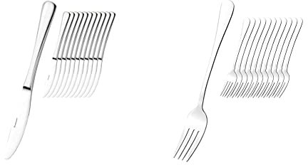 Esmeyer Messerset SYLVIA, 12 tlg, 156-117, 13/0 Edelstahl hochglanzpoliert & 156-119 12-teiliges Gabel-Set Modell “Sylvia“, 18/0 Edelstahl, poliert - 21 x 1 x 1 cm