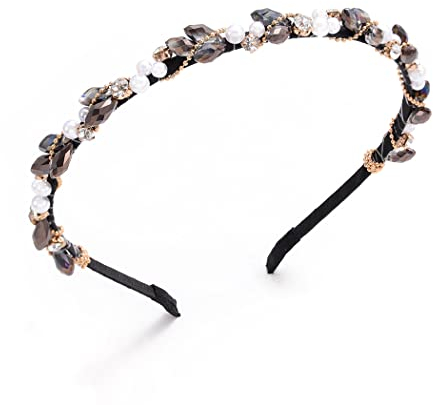 IYOU Barock Vintage Stirnband Strass Schwarz Kopfschmuck Edelstein Perle Haarbänder Geburtstag Party Haarschmuck für Frauen und Mädchen