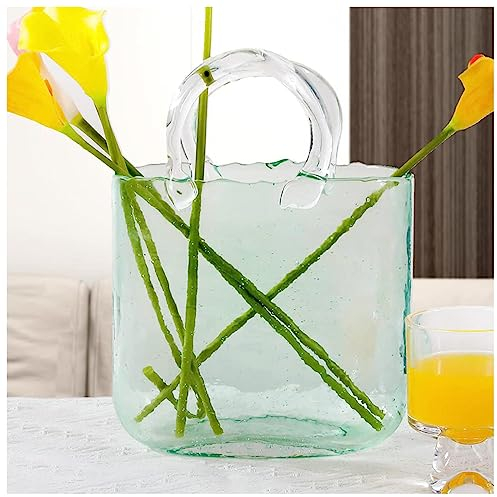Glas Handtasche Vase FüR Blumen, Mit Blasen Glass Bag Vase Bubble Vase, FüR Heimdekoration,Style1-Green
