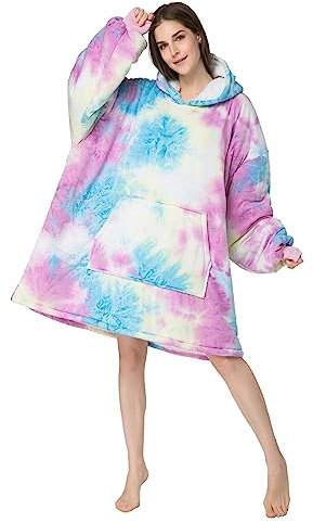 Shamdon Home Collection Übergroßer Decken-Hoodie, tragbare Kuscheldecke mit Kapuze für Damen und Herren, weicher und warmer Sherpa-Fleece-Hoodie mit Tasche für Erwachsene, Pink/Blau, XL/4XL
