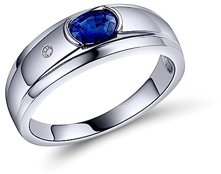 Gold Ring Herren 18 Karat, Verlobungsring für Männer Weißes Gold Saphir 0.6ct Ovale Form Klassisch Schmuck Größe 58 (18.5)