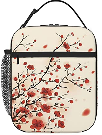 PIXOLE Lonchera japonesa para adultos, con diseño floral de ciruela primaveral, para trabajo de oficina, lonchera para hombres y mujeres, lonchera portátil reutilizable con aislamiento