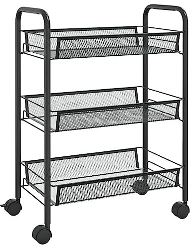 vidaXL Küchenwagen 3 Etagen Schwarz 46x26x64 cm Eisen