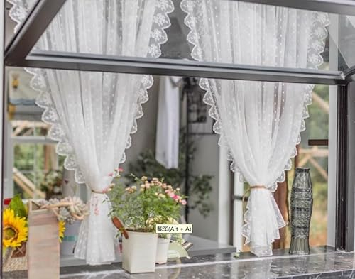 Yaland Garn Scheibengardine Romantischer Landhausstil Weißes Spitzen Blumenmuster transparente Gardine mit Kräuselband in Küche, Wohnzummer 1 Stück Weiß HxB 120x140cm
