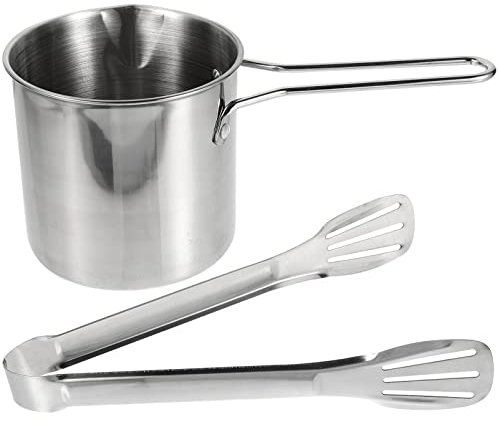 DELURA 1 Set Kleiner Fritteuse-Topf aus Edelstahl, Mini-japanische Tempura-Bratpfanne, Ölfritteuse, Kochgeschirr mit Griff und Zange for Fisch, Garnelen, Zange