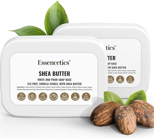 Essencetics 1kg BIO Sheabutter Seifenbasis zur Seifenherstellung - SLES Frei - Glycerinseife Rohseife zum Seifengießen - Seife Selber Machen mit Seifenblock - Melt and Pour Soap Base