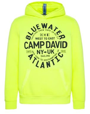 Camp David Felpa con cappuccio da uomo con stampa a soffietto rotonda, Verde lime fluo, XL