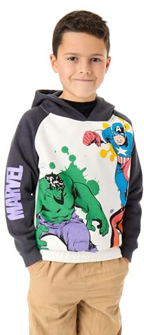 Marvel Avengers Jungen Kapuzen-Sweatshirt | Kinder Zweifarbiger Superhelden-Grafik-Kapuzenpullover in Grau | Captain America Der unglaubliche Hulk Aquarell Comic Bekleidung | Film Kunst Merchandise