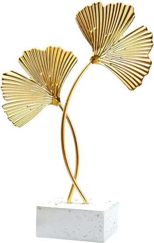 Kreative Ginkgoblatt Statue, Kleine Ginkgo Blatt Ornamente Ginkgo Skulptur Goldene Desktop Dekoration Wohnzimmer Dekoration Moderne Kreative Heimdekoration Büro Moderne Wohndekoration (21 x 14 cm)