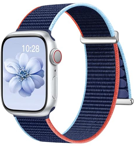 Upeak Gewebtes Sport Loop Armband Kompatibel mit Apple Watch Armband 40mm 41mm 38mm 42mm(Series 10), Nylon Verstellbare Sportarmband Band für iWatch SE Series 10/9/8/7/6/5/4/3/2/1/Ultra, Blau
