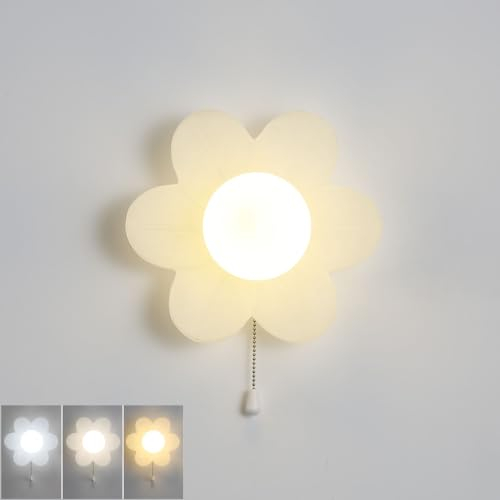 EOEO LED Wandlampe Kinderzimmer mit Schalter,Blumen Wandleuchte aus Acryl Deko Innen Kinder Nachtlampe Junge Mädchen Schlafzimmer Wand Nachttischlampe Kinderlampe Wandbeleuchtung mit Glasschirm, Weiß