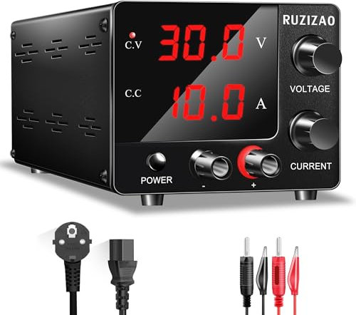 RUZIZAO Fuente de Alimentación Regulables 0~30V 0~10A Potencia Constante 150W, Pantalla de 3 Dígitos de Alta Precisión Corriente y Voltaje Ajustables Fuente de Alimentación 15V10A 30V 5A