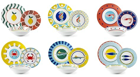 Excelsa Corfù Servizio Piatti 18 Pezzi, Porcellana, Set 6 Persone, Multidecoro