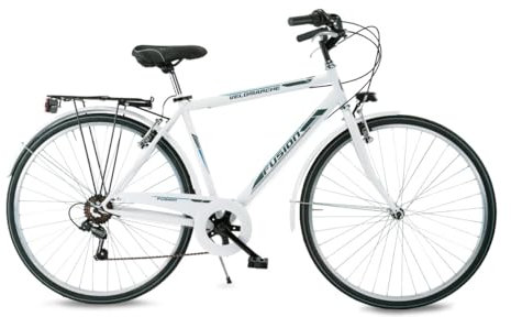 Velomarche Bazam - Herrenfahrrad City Bike Fusion 28 Zoll, 6 Gänge, Stadtfahrrad, Stahlrahmen, Erwachsene Herren, Größe 50, Weiß