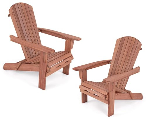 GOPLUS Adirondack Stuhl 2er Set, Adirondack Chair klappbar aus Tannenholz bis 180kg belastbar, mit ergonomischer Rückenlehne & Breiten Armlehnen, Holzstuhl für den Garten Hof Balkon, Natur
