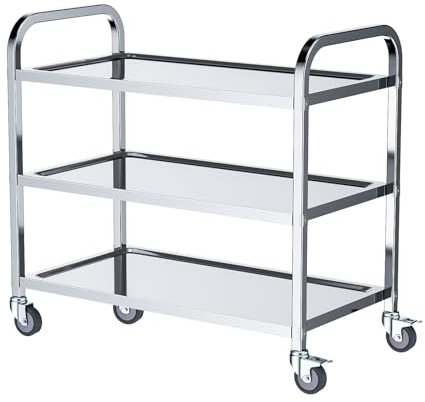 VELPAX 3 Tier Stainless Steel Kitchen Utility Cart, 950×500×950MM Large Rolling Catering Storage Cart, Serving Trolley with Locking Wheels for Kitchen, Hotels, Restaurants