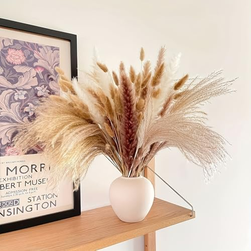 120 Piezas Pampas Secas Decoracion, 43cm Decoración de Pampas Grass Secas, Flores secas Decoracion, Pampas Grass con Flores Secas de Cola de Conejo Blancas para Salón Boho Dormitorio Jarrones