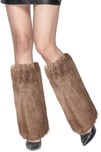 XEPST Jambières en Peluche pour Femme, Jambes en Fourrure d'hiver Manchettes, Couvre-jambes Doux et Sexy en Fourrure, Longues Bottes Manchettes pour Femmes, Kaki