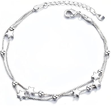 Armbänder für Frauen,Damen Armband Elegant Perle 925 Sterling Silber Stern Double Layer,Stern Armband Perle Armband Geschenke für sie