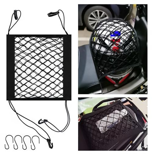 Universal Elastic Bungee Net - Small Cargo Net for Fastening Helmets and Luggage, Fits Motorcycle, Bike, Trailer, ATV