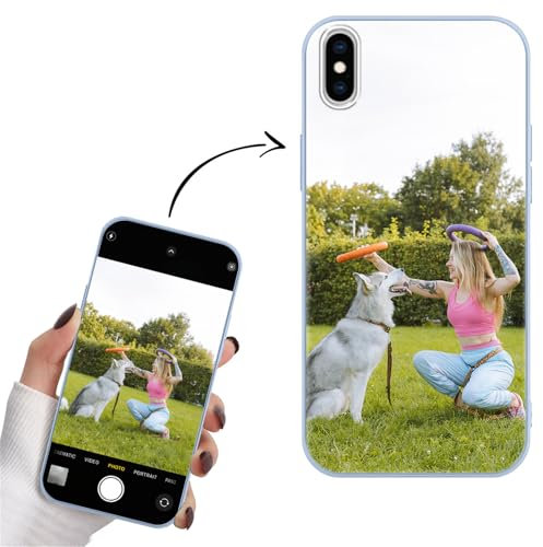 Yoedge Personalised Phone Case for iPhone XS Max 6.5, Personalised Image Photo Custom Design Flexible Soft TPU Silicone Rubber Shockproof Bumper Cover for Girls Women for iPhone XS Max, Blue