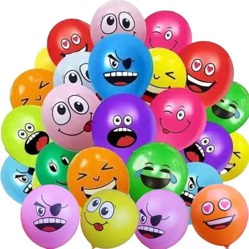 100 Stück Bunte Luftballons, Bunt Party Luftballons, Latex Luftballons, Verschiedene Musterballons, 12 Zoll Smiley Luftballon, Dekoration, Laune Luftballon für Geburtstagsdeko, Party, Kindergarten