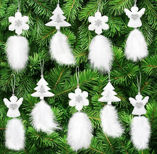 AQhui Decorazioni Natalizie Bianche, 9 Pezzi Kit Decorazioni Albero Di Natale Fiocchi di Neve Angelo Natale Albero, Palline Di Natale Bianche Decori da Appendere Festa La Casa Decorazione