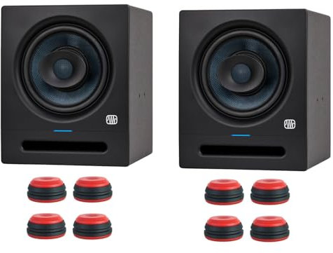 PreSonus Eris Pro 8 Aktiver Studio-Monitor Lautsprecher 1 Paar mit keepdrum Boxenfüße Rot