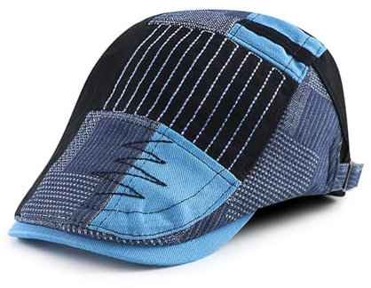 HIQIU Schiebermütze Herren Flatcap Barret Cap, Schirmmütze Herren Patchwork Baskenmütze Gatsby Newsboy Cap Golfermütze (DE/NL/SE/PL, Alphanumerisch, M, L, C# Schwarz)