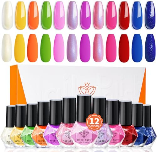 Modelones Nail Polish Set 12 Colors Pink Nail Polish Quick Dry Neutral Nude Skin Tone White Red Nail Varnish Finger Nail Polish Bulk Manicure Diy Nail Art Salon Home