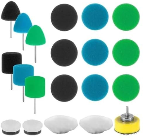 Juego de 20 Mini Esponjas de Pulido de 25 mm, Pulidor con Esponja y Lana para Atornillador Inalámbrico Ideal para Lijado Pulido y Encerado de Coches