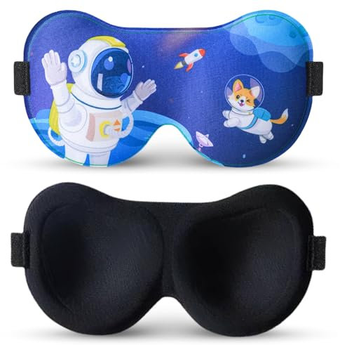 Yemiany Schlafmaske Kinder, Schlafmaske Kinder Junge, 3D-Schlafmasken mit verstellbarem Band für Seitenschläfer, Blau