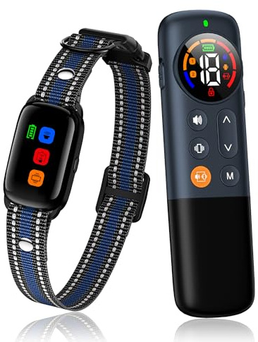 Dog Training Collar with Remote, Anti Bark Collar for 10-120lbs Small Medium Large Dogs, Waterproof | Safe Lock | 2000FT | Painless and Humane Collar to Stop Bad Behaviors (Blue)