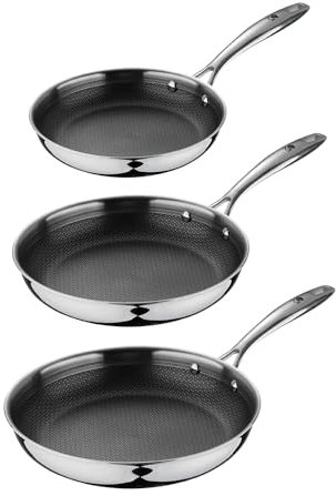 MasterPRO set 3 padelle 20/24/26cm multistrato in acciaio antiaderente per induzione con manico ergonomico Hi-Tech3