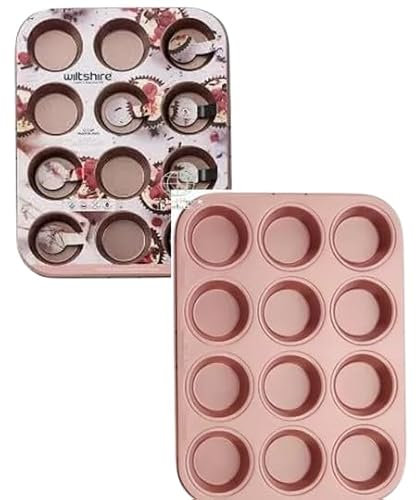 Wiltshire Rose Gold Muffin Pan – 12-Cup Non-Stick Baking Tray, Dishwasher Safe for Easy Cleanup