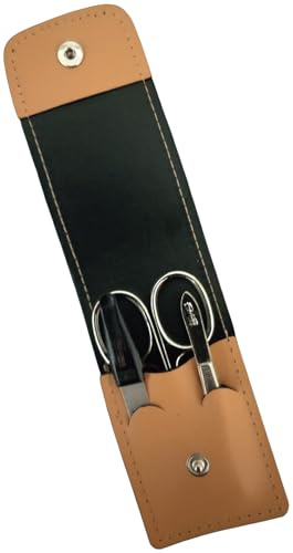 3-tlg Solingen Maniküre Set mit Etui echtes Leder Nagelschere; Ihr perfektes Lederetui für gepflegte Nägel (Beige)