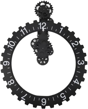 GYZOUKA 3D-Uhr mit Beweglichem Zahnrad, Retro, Große Hängende Rotierende Mechanische Wanduhr mit Nahtlosem 304-Edelstahl für Wohnzimmer, Büro, Arbeitszimmer (Schwarz)