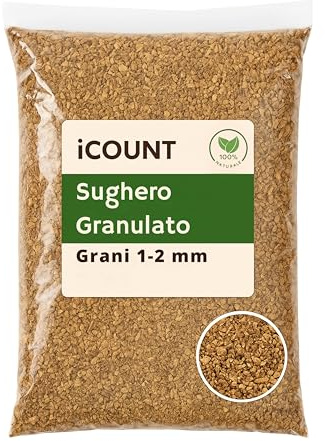 iCOUNT Corcho granulado 2L en granos 1-2 mm | Corcho natural para manualidades, paisajes, escenografías navideñas y decoración | Gránulos de corcho bruto para accesorios de Belén y Terrario