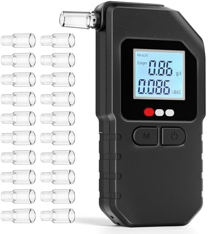 Ehpiern Breathalyser Alcohol Tester with Dual Sensor, Digital BAC Tester with LCD Display & 20 Mouthpieces, Portable Breathalyzer for Home, Personal Use, Parties and Travel