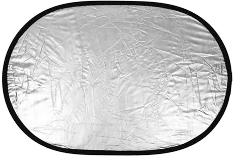 ANDRESLAD Réflecteur de Lumière Photo Oval 60x90 Cm Double Face Argenté et Blanc Pliable, Panneau Diffuseur pour Photographie de Nature Morte, Culinaire et Extérieure, Accessoire
