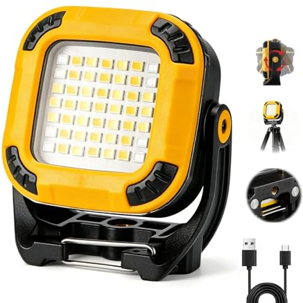 LED Strahler Akku, Ultrahelle Baustrahler Akku mit Magnet und 360° Drehbar, 16 Lichtmodi Wasserdicht Rotem Notlicht, Tragbare Arbeitsleuchte LED Akku für Autoreparaturen, Werkstatt Camping Outdoor