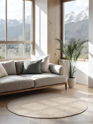 Hanse Home Jaipur Juteteppich - Natur Wohnzimmerteppich aus 100% Jute, Handgewebt & Natürlich - Robust & Pflegeleicht - Boho Naturfaser Jute Teppich für Wohnzimmer, Schlafzimmer - Weiß, Ø 160 cm